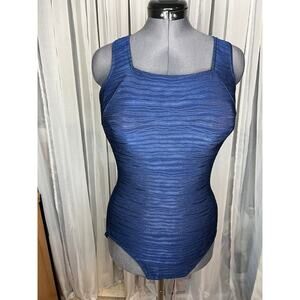 Christina one piece swimsuit Vintage textured waves square neck navy